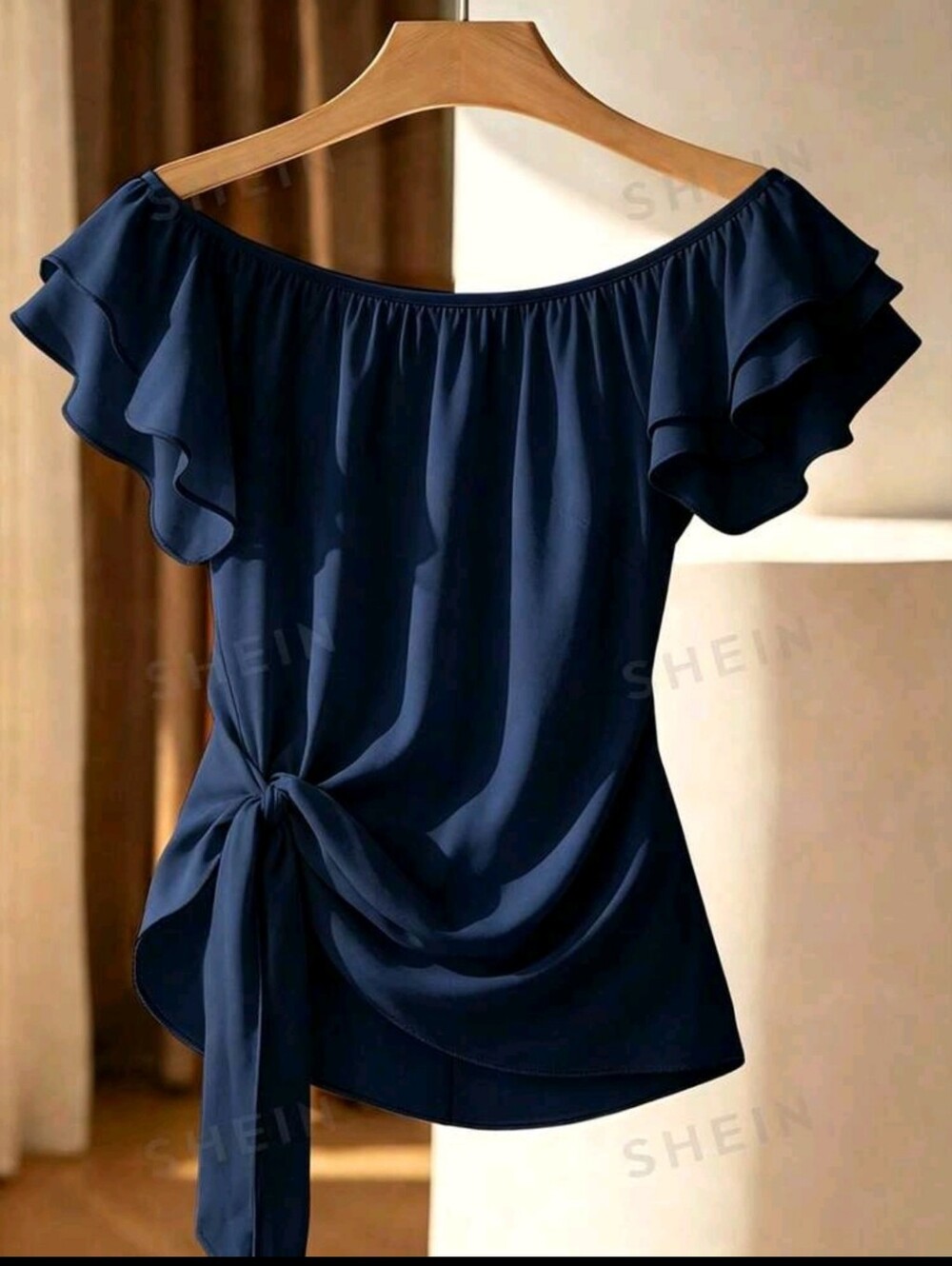 BRAND NEW ** Navy Off-Shoulder Ruffle Tie-Waist Top